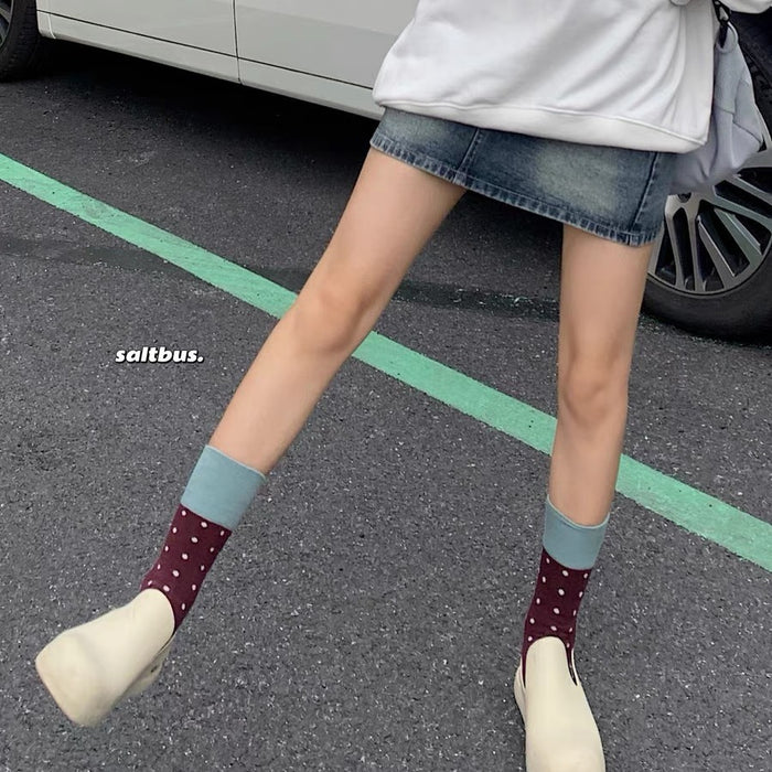 Wholesale Mid length socks with personalized daily contrasting colors, retro style socks