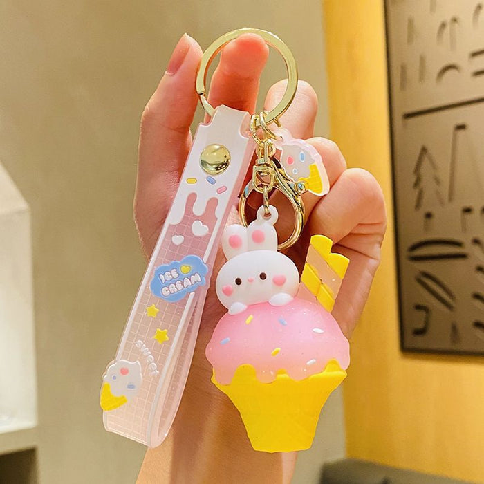 Wholesale Creative Cartoon Cute Ice Cream Bunny Resin Doll Keychain JDC-KC-XingLao010