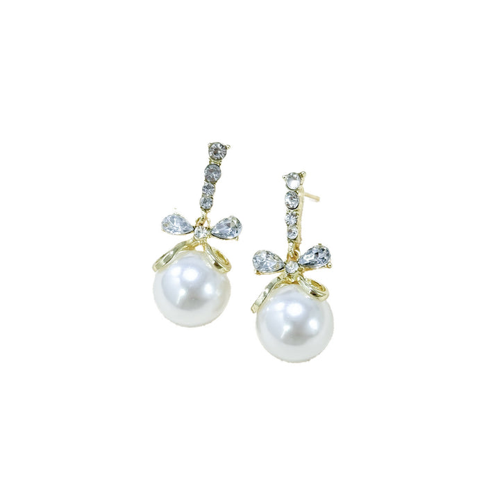 Wholesale Butterfly knot pearl pendant earrings, niche fashion, versatile design, knotted earrings