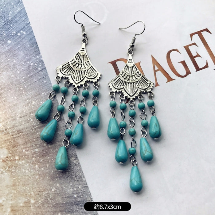 Wholesale Alloy Vintage Turquoise Ethnic Style Earrings JDC-ES-Luox009