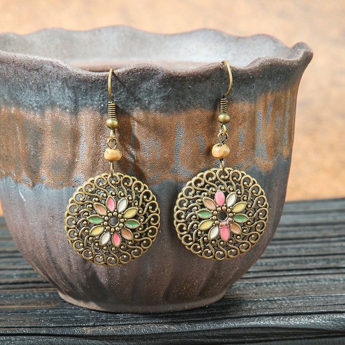 Wholesale 2pcs retro ethnic geometric turquoise earrings