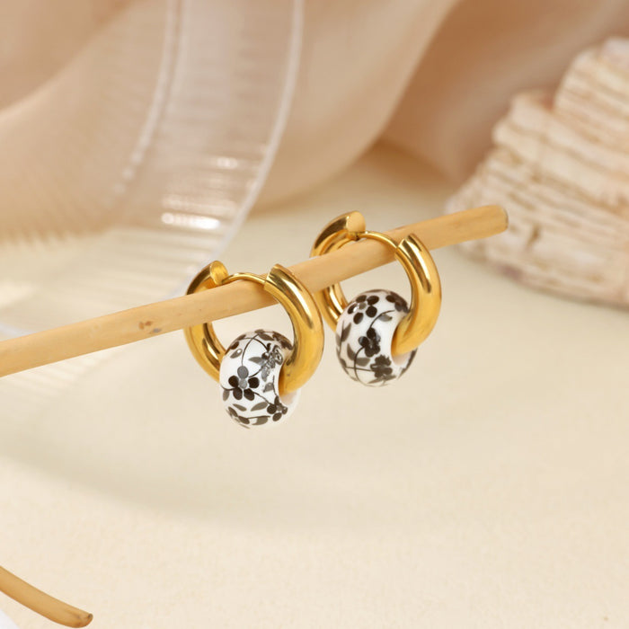 Wholesale Blue and white porcelain antique-style beaded hoop earrings