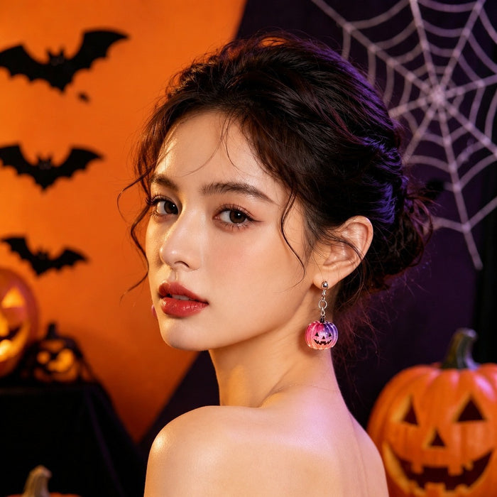 Wholesale  Acrylic Pumpkin Head Earrings Retro Festival Jewelry Accessory MOQ≥2