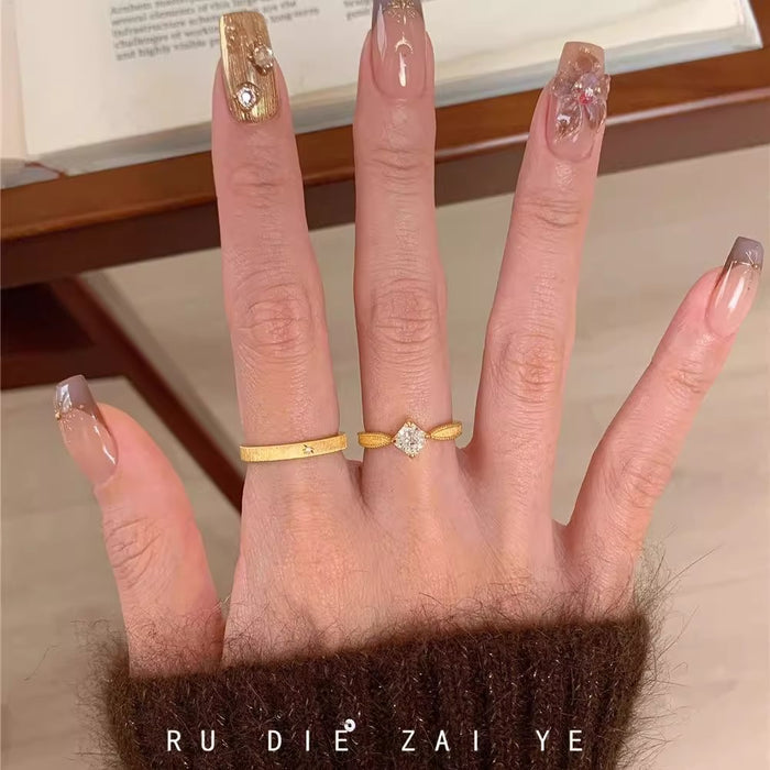 Wholesale medieval vintage brushed square sugar zircon ring women' s high-end light luxury niche opening ring