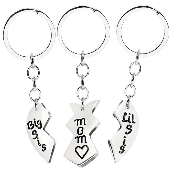 Wholesale Mother's Day Big Sis Mom Lil Sis Three-petal Heart Stainless Steel Keychain JDC-KC-Mingl001