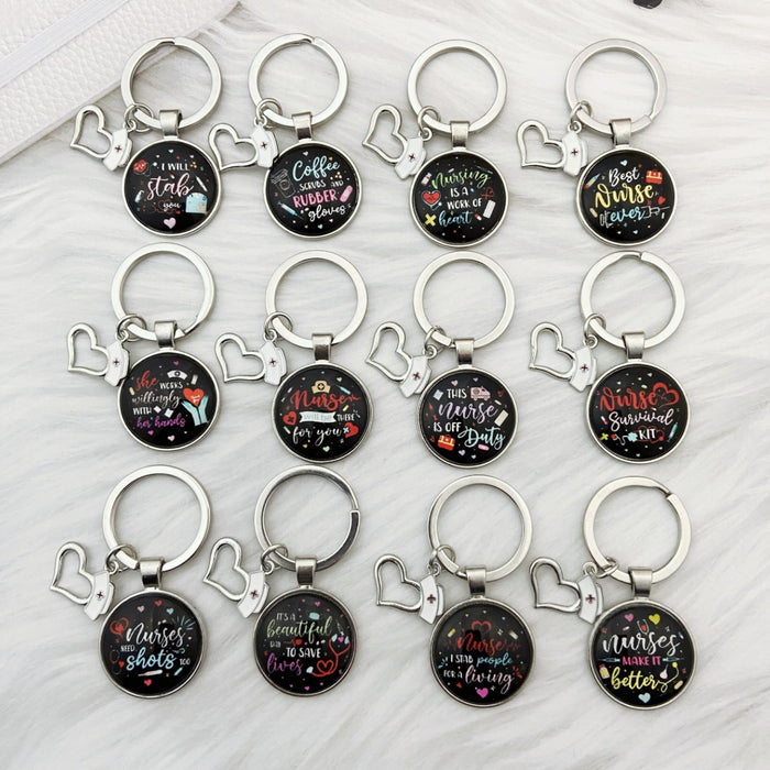 Wholesale Nurses Day Color Printed Time Gemstone Alloy Keychain JDC-KC-HengX029