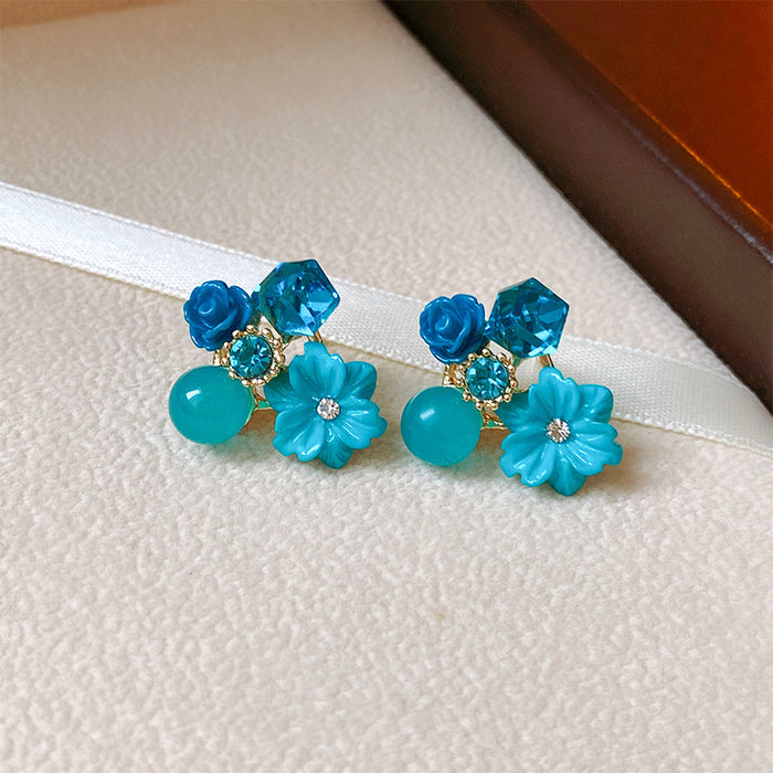 Wholesale Stylish Purple Crystal Flower Earrings Alloy Electroplated
