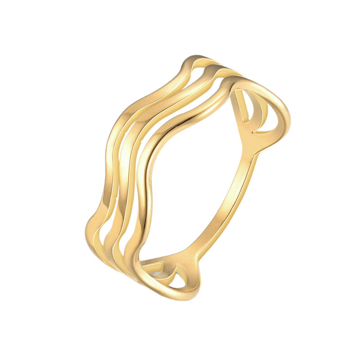 Wholesale Stainless steel wavy line ring, women's gold-plated titanium steel couple ring, does not fade