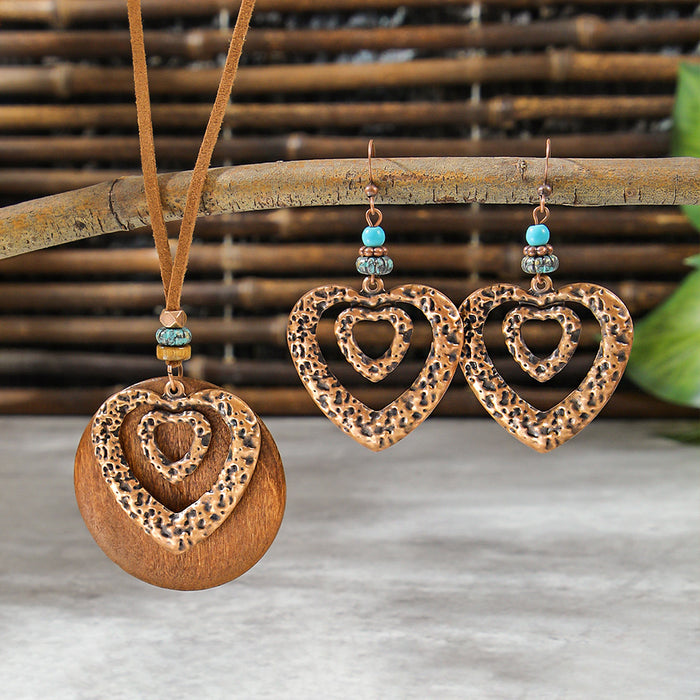 Wholesale Bohemian Dreamcatcher Tassel Earrings and Wooden Pendant Necklace Set