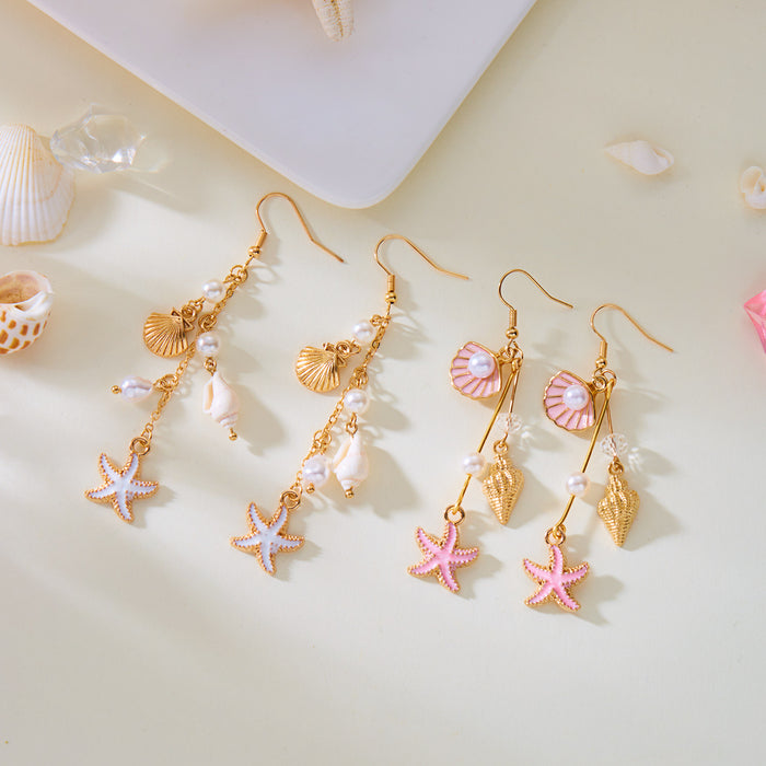 Wholesale  texture conch shell starfish earrings niche  design earrings
