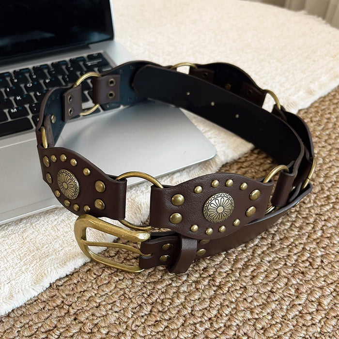 Wholesale Women S Bohemian Woven Waist Belt With Rivets Y2K Metal Chain For Party Chic Boutique Fashion Accessory
