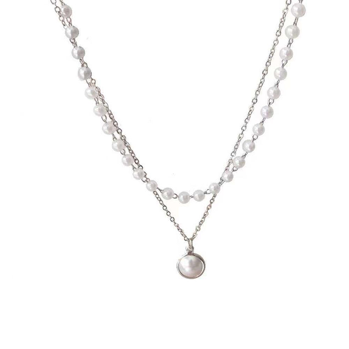 Wholesale Fashionable and minimalist necklace with personalized and niche design, double layered necklace with pearl collarbone chain