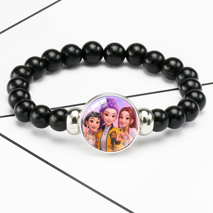 Wholesale KPOP black beaded elastic cord bracelets