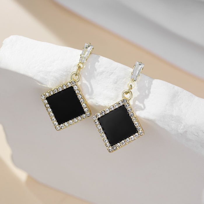 Wholesale Love black oil drop diamond square earrings silver needle light luxury earrings for women