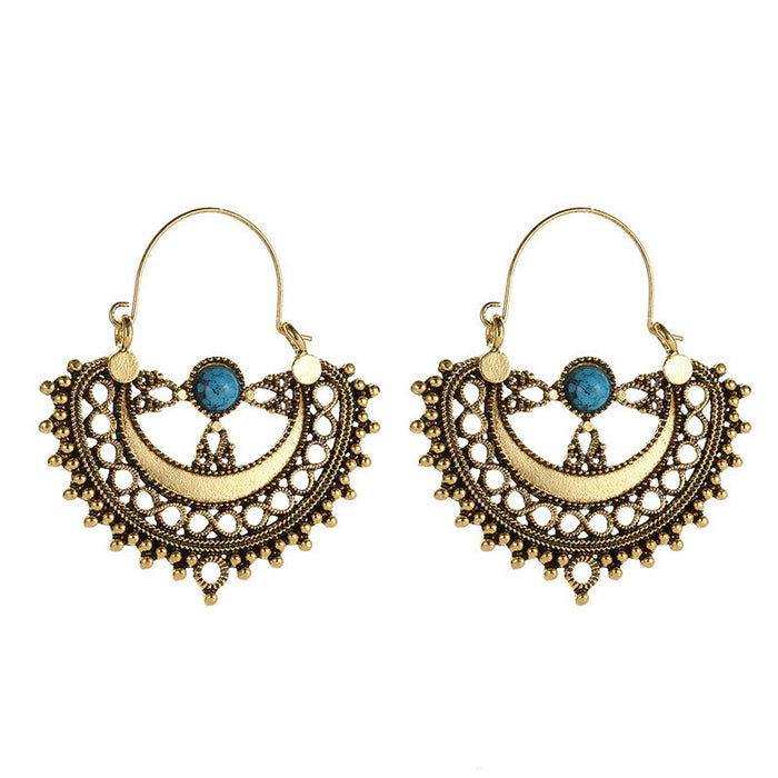 Wholesale Bohemian openwork carved flower earring set