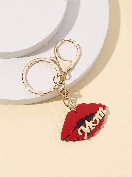 Wholesale Mother's Day Acrylic Heart Red Lips English Letters MOM Keychain JDC-KC-RongR009
