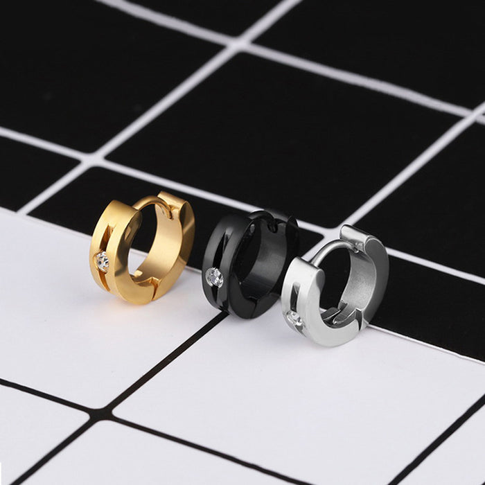 Wholesale Personalized rhinestone stainless steel earrings with round concave titanium steel earrings and earrings