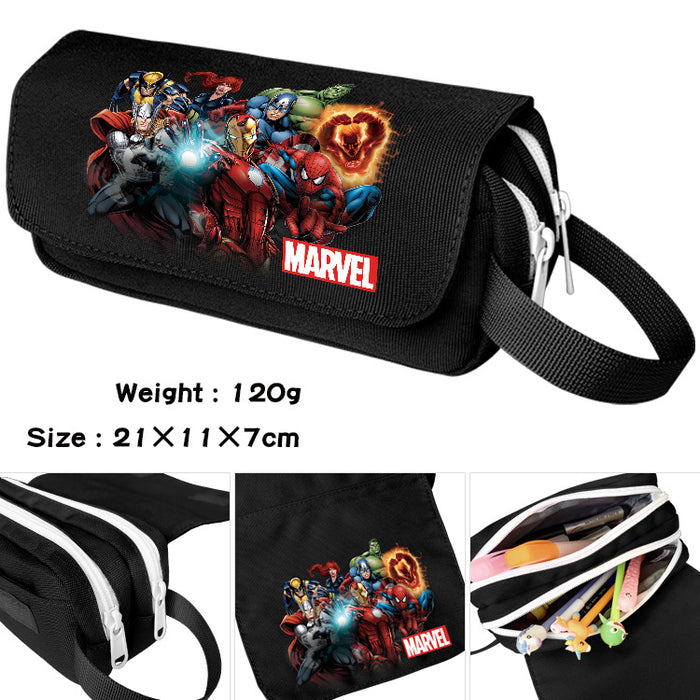 Wholesale Cartoon Canvas Pencil Case Double Layer Large Capacity Waterproof With Handle For Students
