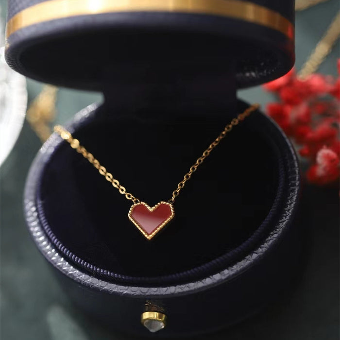 Wholesale 2PCS Titanium Steel Red Heart Pendant Necklace JDC-NE-XinLong002