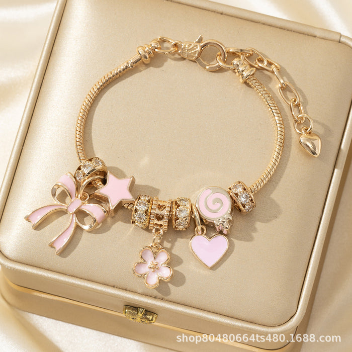Wholesale Women' s DIY Beaded Pink Heart Bracelets