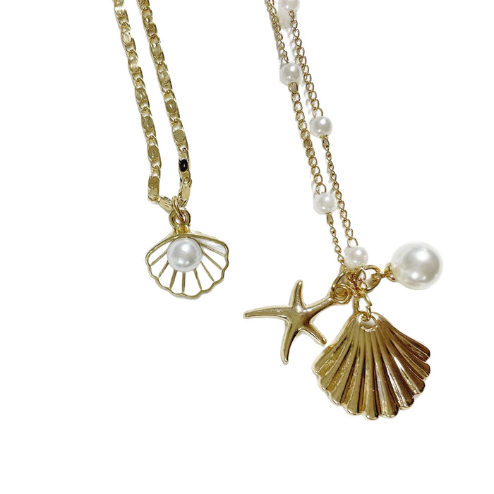 Wholesale Marine Pearl Chain Clavicle Chain Starfish Shell Pendant Multi-Layer Necklace