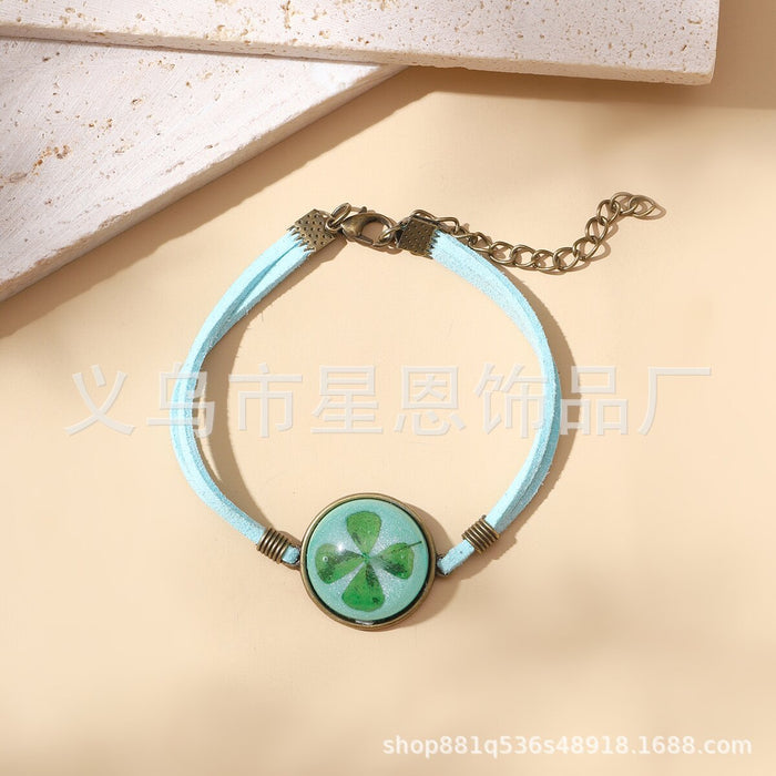 Wholesale Drip resin retro dried clover bracelet popular jewelry