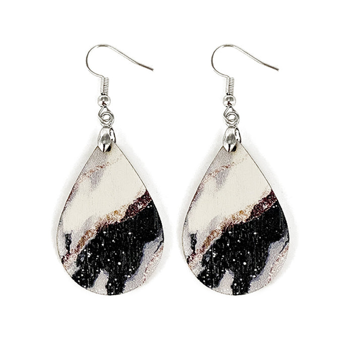 Wholesale Summer Waves Wooden Earrings Imitation Marble Printing Bohemian Lightweight Earrings