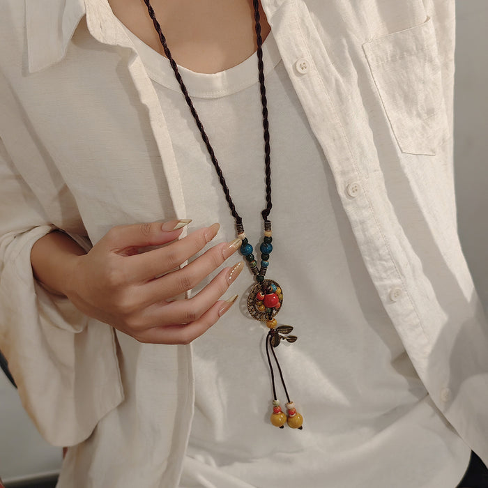 Wholesale Retro Bohemian Ethnic Style Leaf Long Cut Out Geometric Clavicle Chain Zen Style Versatile Personalized Sweater Chain