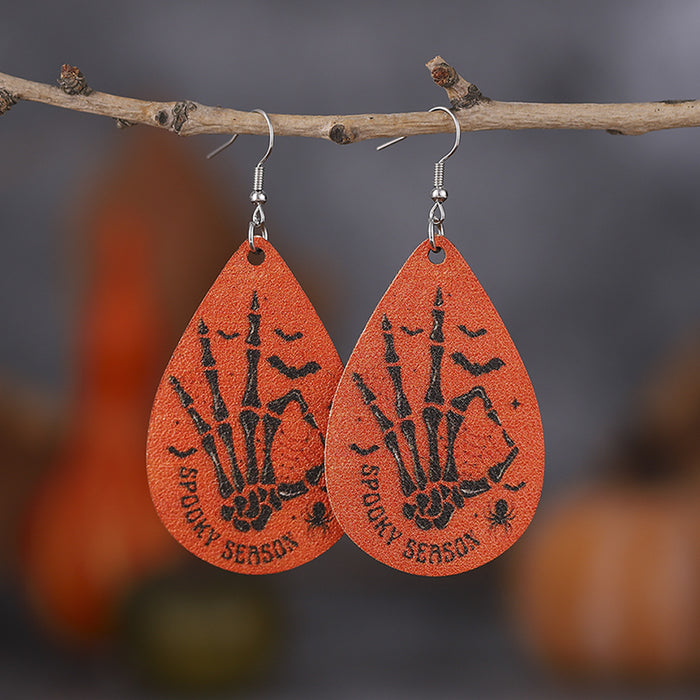 Wholesale  Gothic Style Skull  Web Black Cat Grimace Pumpkin Earrings Leather Earrings