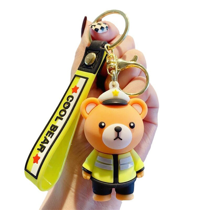 Wholesale Creative Cartoon Resin Police Bear Doll Keychain JDC-KC-XingLao008