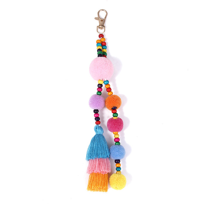 Wholesale Polyester Colorful Fur Ball Tassel Keychain JDC-KC-ZhenZhen002