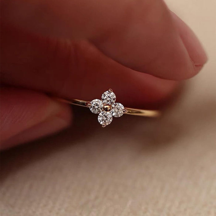 Wholesale Four leaf clover micro inlaid zircon ring, female niche design, personalized fashion jewelry