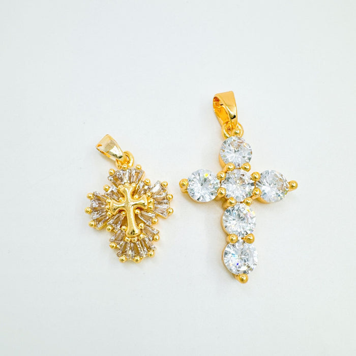 Wholesale Rock Sugar Cross Necklace Gold Plated Copper Fashion Accessory