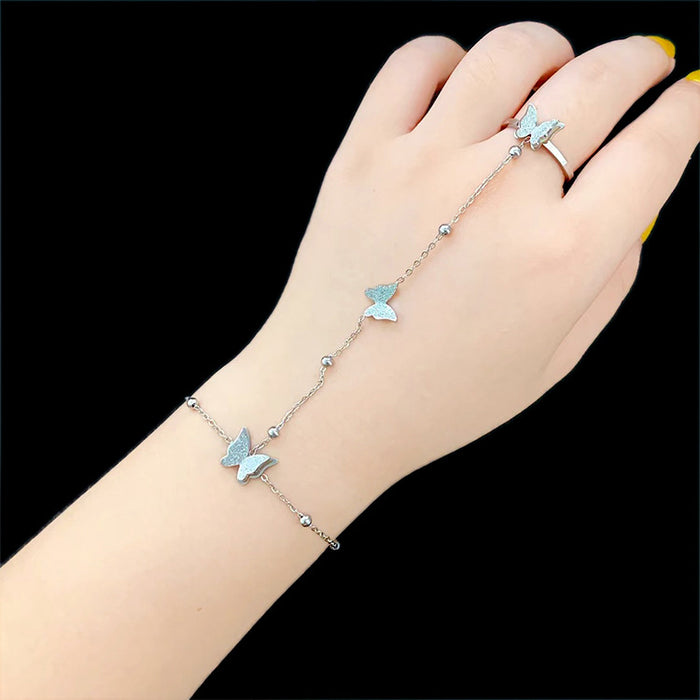 Wholesale Frosted Butterfly Titanium Steel Beads Adjustable Open Bracelet JDC-BT-JinL011