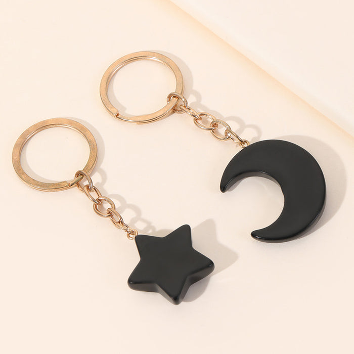 Wholesale Star Moon Gold Powder Black Acrylic Keychain JDC-KC-RongR003