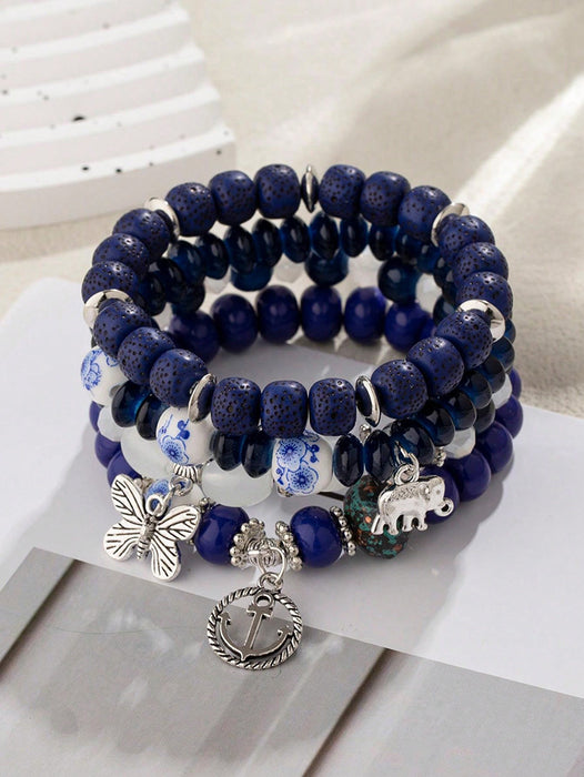 Wholesale Chinese Style Ceramic Multi-layer Beaded Butterfly Pendant Bracelet JDC-BT-FeiYa009