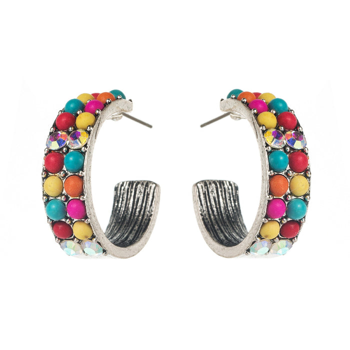 Wholesale Turquoise Western Ethnic Style Retro C-Shaped Earrings