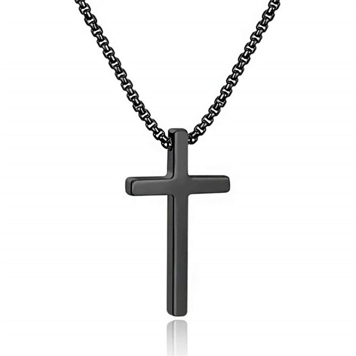 Wholesale Simple Titanium Steel Crucifix Necklace Trendy Men' s Versatile Pendant Sweater Chain Jewelry