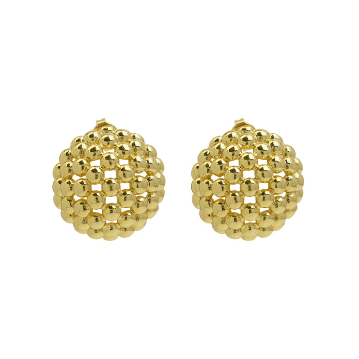 Wholesale 2PCS 18K Gold Brass Beads Grid Polished Heart Earrings JDC-ES-BaiYi026