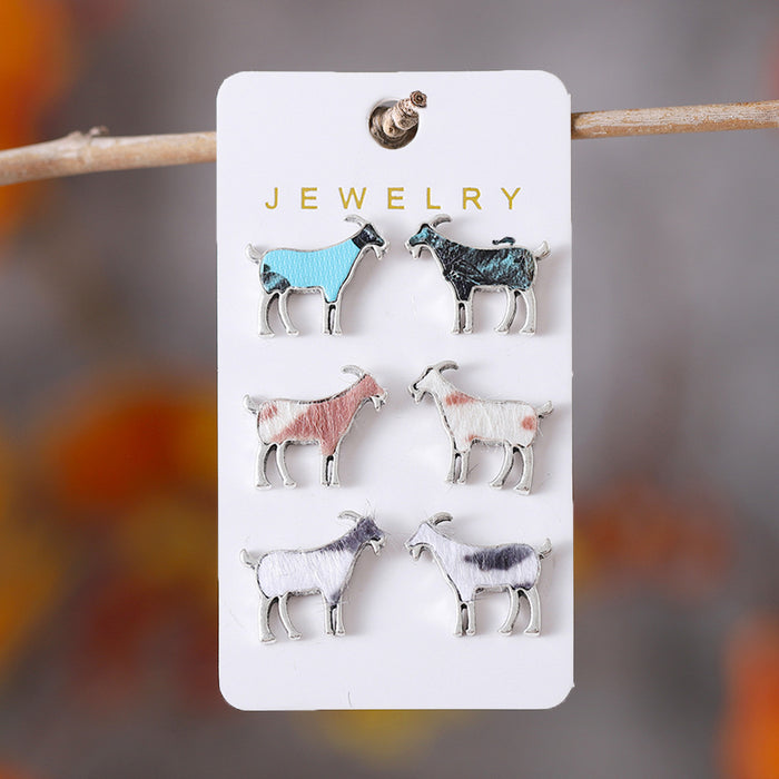 Wholesale Personalized animal series earrings set niche design cow,  sheep and horse spot alloy earrings