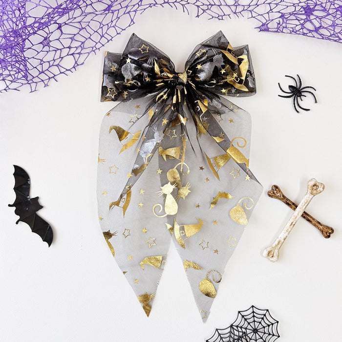 Wholesale  Tulle Bow Hair Clips Black Gold  Web Pumpkin Spring Clip Party Hair Accessory