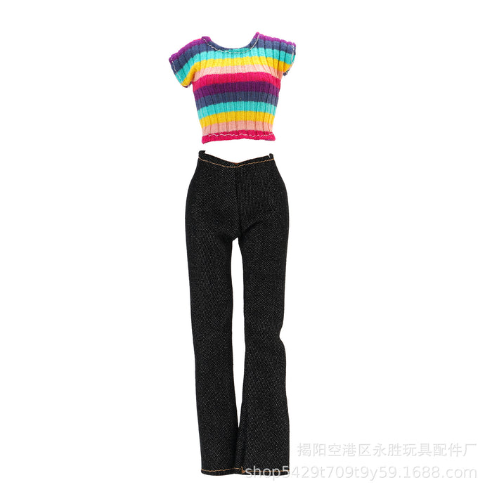 Wholesale doll versatile  travel variety of striped shirt jeans toy accessories