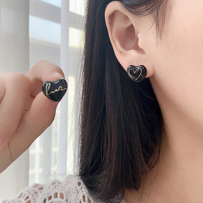 Wholesale Simple letter earrings with oil dripping, light luxury, niche design, high-end commuting, asymmetrical earrings