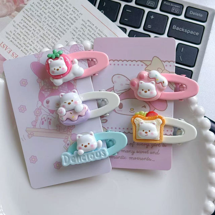 Wholesale White Bear Hair Clip Cartoon Pink Hollow New Style Girl's Side Bangs Hair Accessories