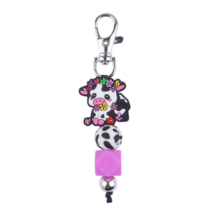 Wholesale Cartoon Cow Silicone Beaded Wrist Keychain JDC-KC-GuangTian039