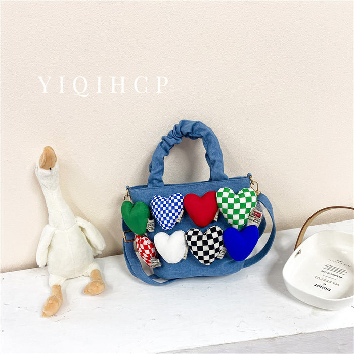 Wholesale Canvas Children's Bag Autumn and Winter Heart-shaped Personalized Handbag  JDC-HB-YuanDuo007