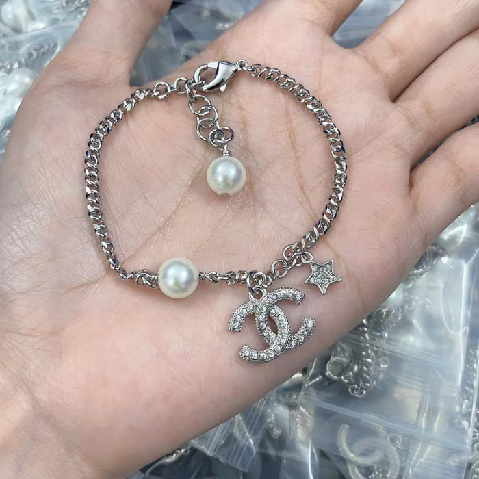 Wholesale Double C letter enamel camellia pearl long necklace