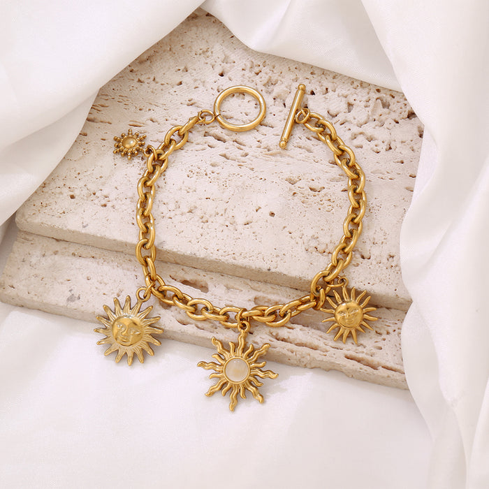 Wholesale Stainless steel sun multi pendant bracelet,  simple turquoise sun bracelet
