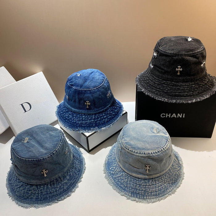 Wholesale Ripped Whiskered Denim Bucket Hat JDC-FH-ZhouQi001