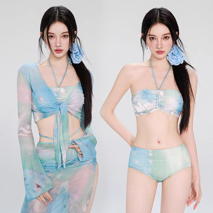 Wholesale Swimsuit women's split bikini four piece set long sleeved long skirt swimsuit vacation beach soaking hot spring